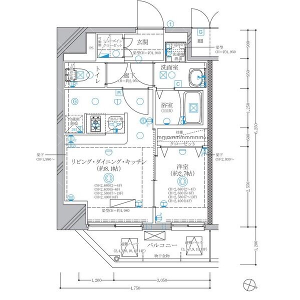 A 1LDKの間取り図