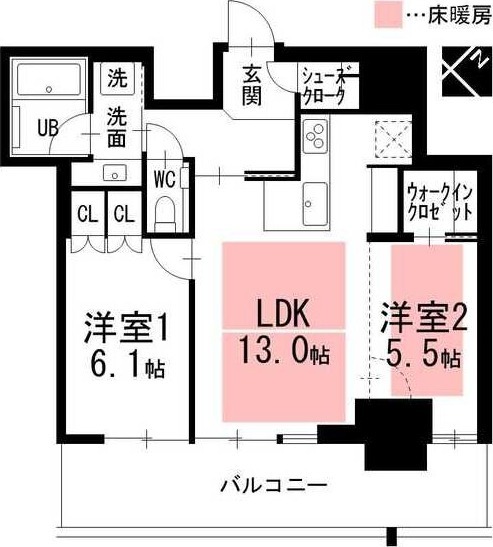65I-2 2LDKの間取り図