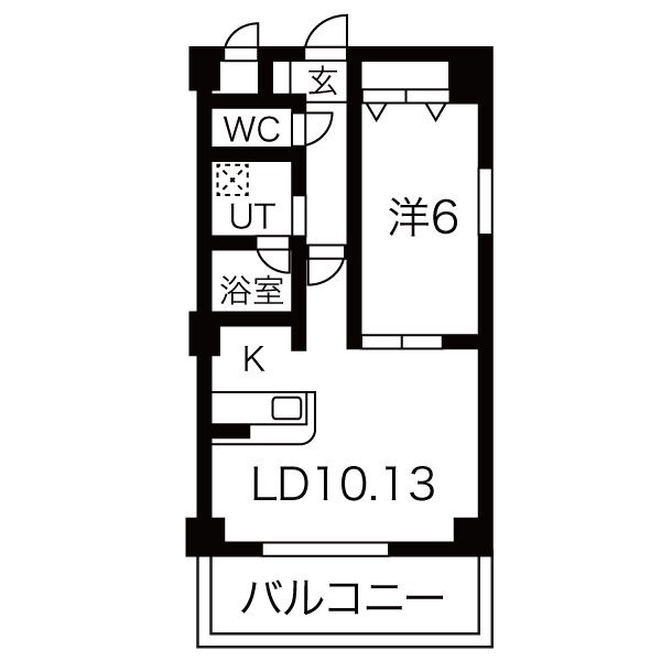 B 1LDKの間取り図