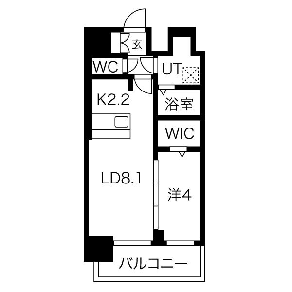 E 1LDKの間取り図