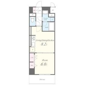 D 1LDKの間取り図