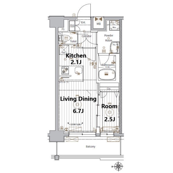 F2 1LDKの間取り図