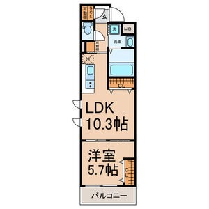 B 1LDKの間取り図