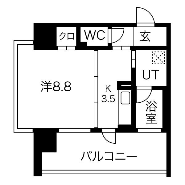 A' 1DKの間取り図