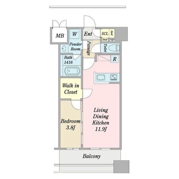 B' 1LDKの間取り図