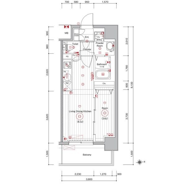 A2 1LDKの間取り図