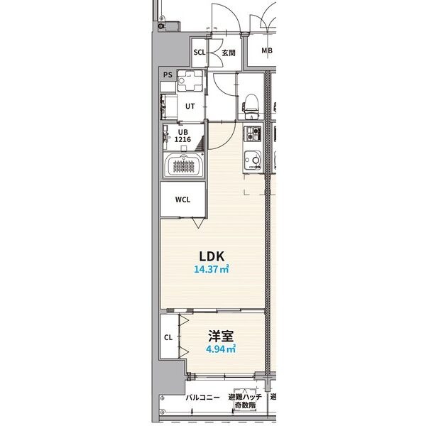 B 1LDK+Sの間取り図
