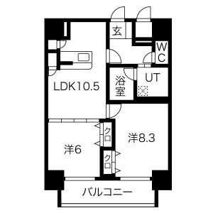 B 2LDKの間取り図