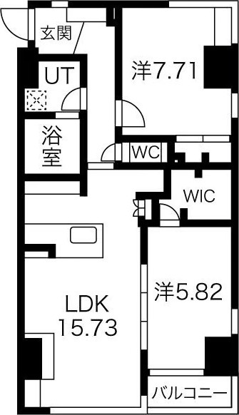 D 2LDKの間取り図