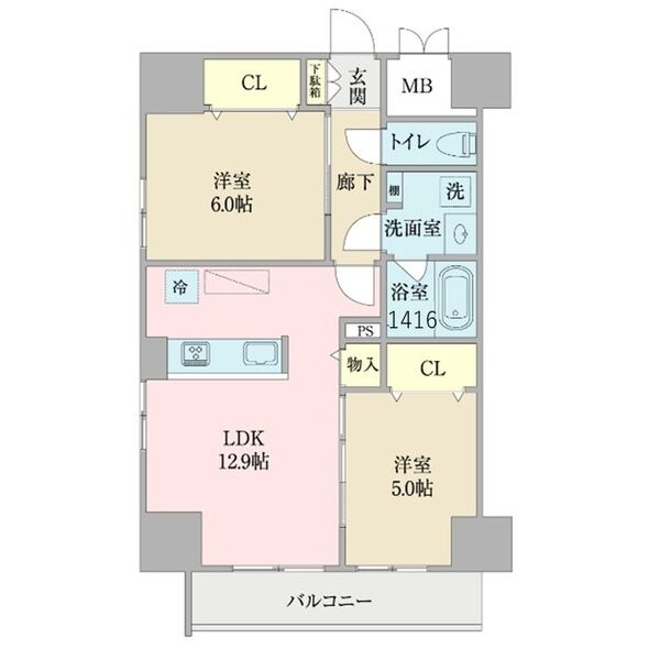 C 2LDKの間取り図