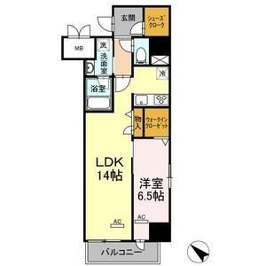 E 1LDKの間取り図