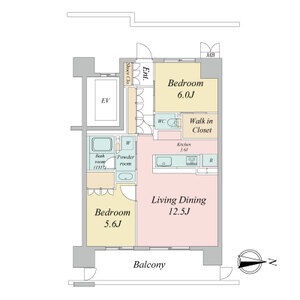 E' 2LDKの間取り図