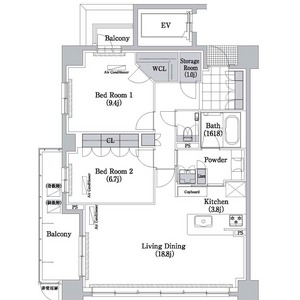 A 2LDKの間取り図