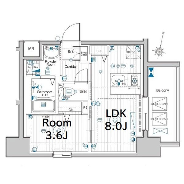 C 1DKの間取り図