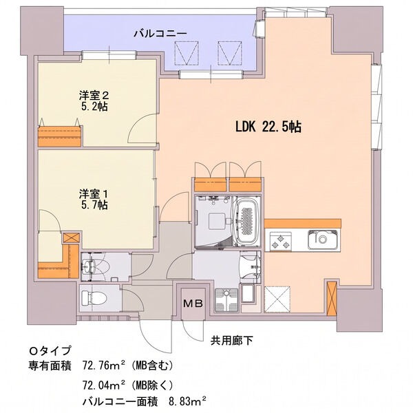 O 2LDKの間取り図
