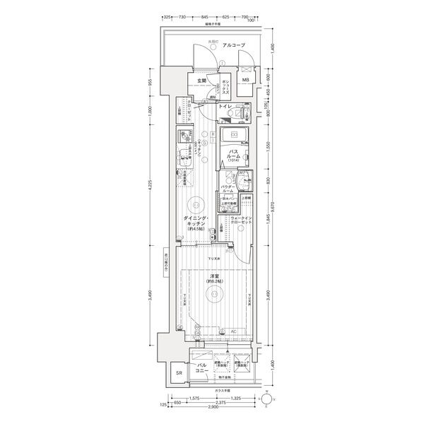 D2 1DKの間取り図