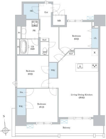 E 3LDKの間取り図