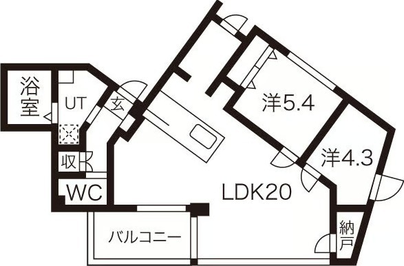 B 2LDKの間取り図