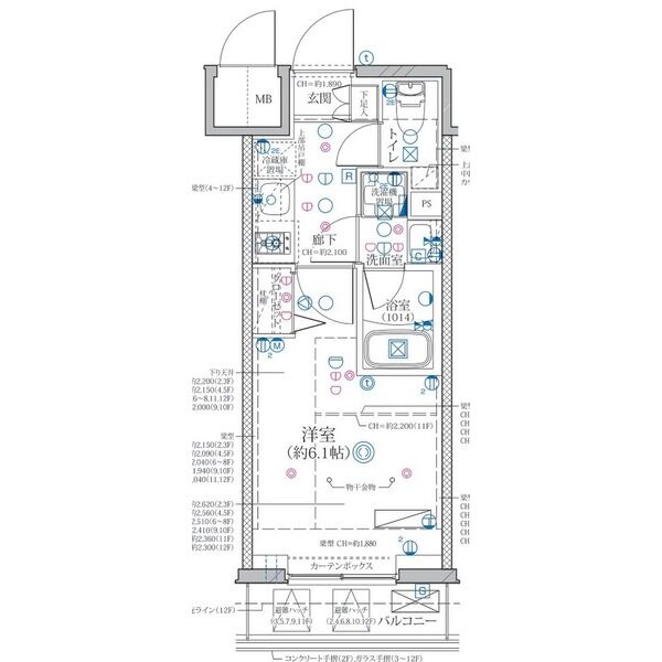 B1 1Kの間取り図