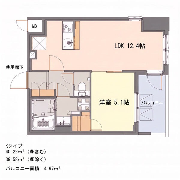 K 1LDKの間取り図