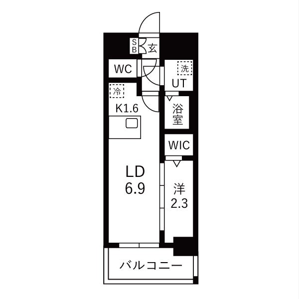 D 1LDKの間取り図