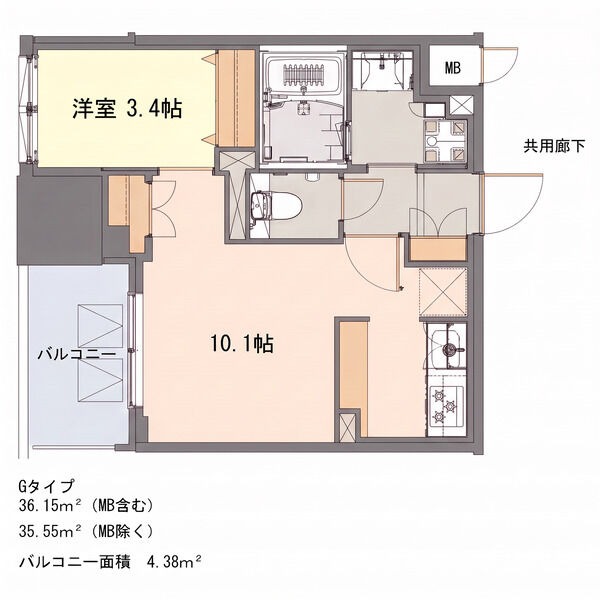G 1LDKの間取り図