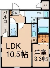 B 1LDKの間取り図
