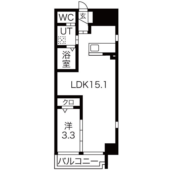 C 1LDKの間取り図