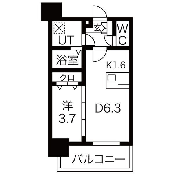E 1DKの間取り図