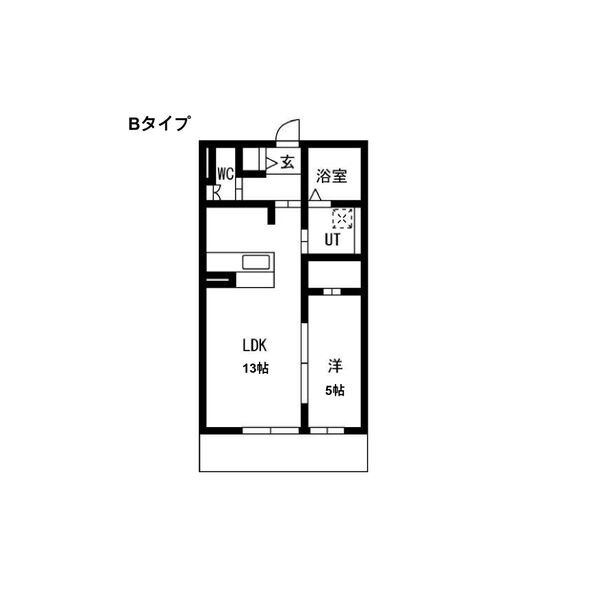 B 1LDKの間取り図