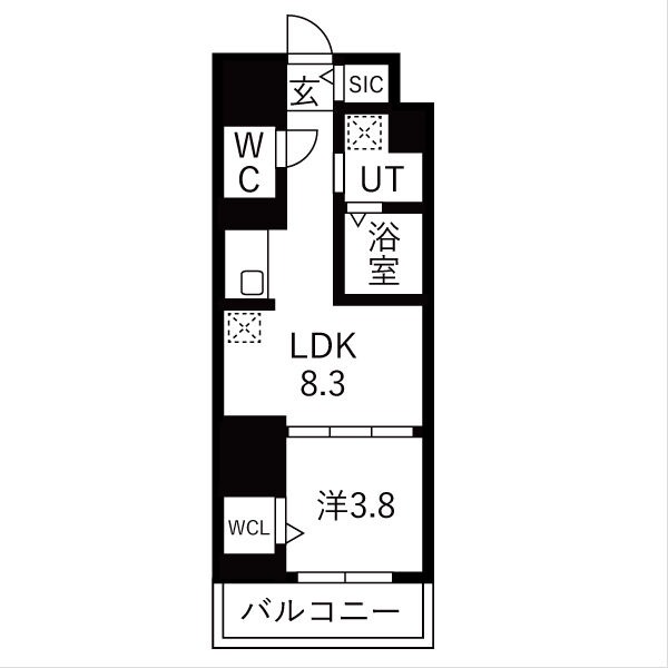 F 1LDKの間取り図