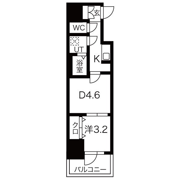B 1DKの間取り図