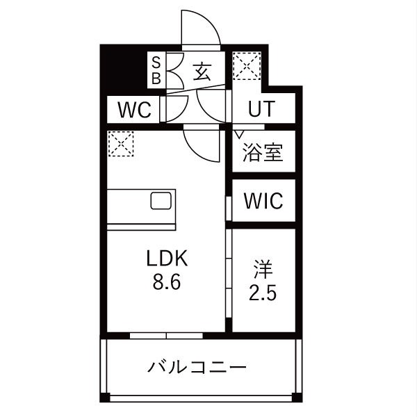 C 1LDKの間取り図
