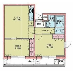 K2 2LDKの間取り図