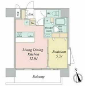 D 1LDKの間取り図