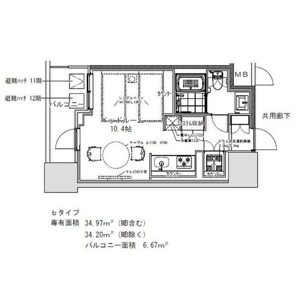 b 1Rの間取り図