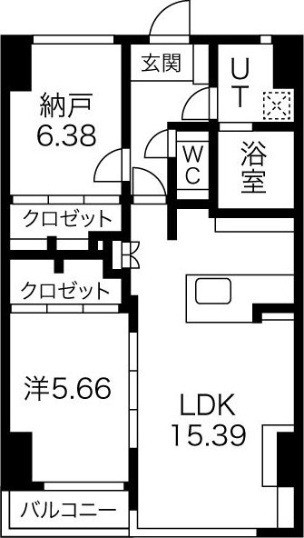 C 1LDKの間取り図