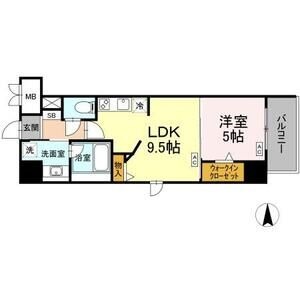 E 1LDKの間取り図