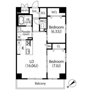 B 2LDKの間取り図
