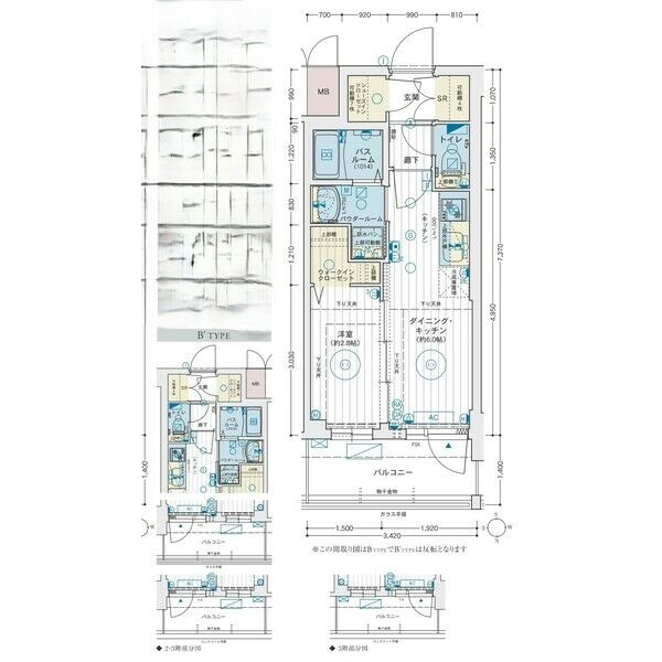 B 1DKの間取り図