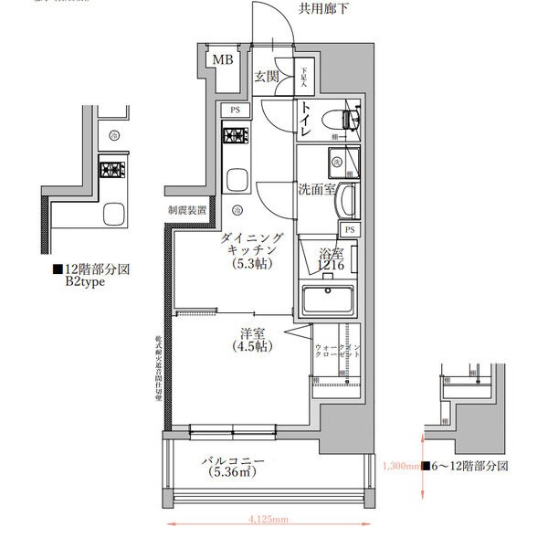B 1DKの間取り図