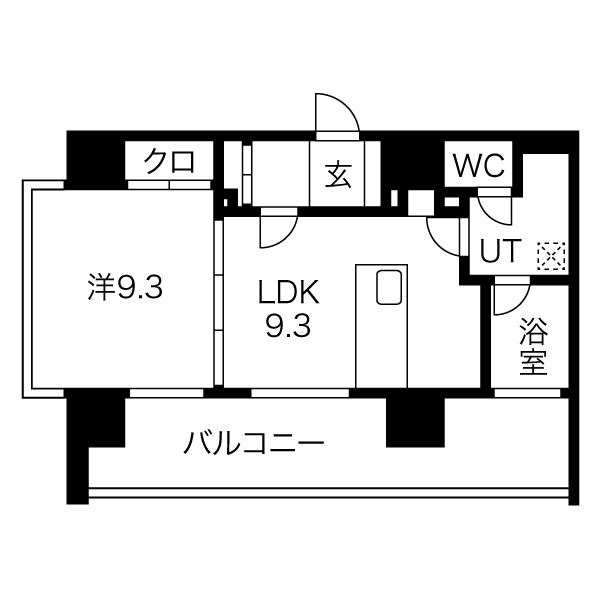 D' 1LDKの間取り図