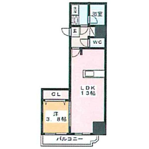 B 1LDKの間取り図