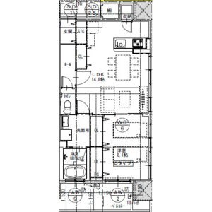 D 1LDKの間取り図