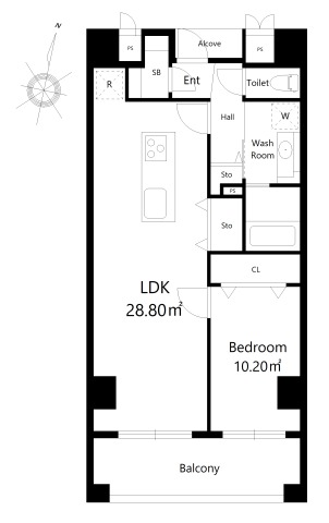 B 1LDKの間取り図