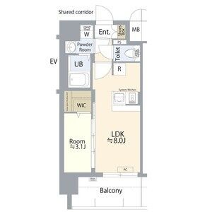 A1 1LDKの間取り図