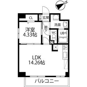 C 1LDKの間取り図