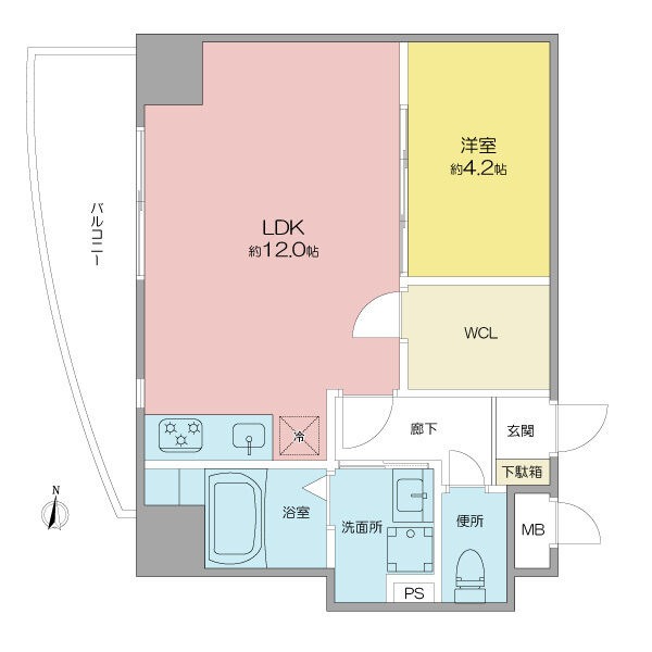 D 1LDKの間取り図