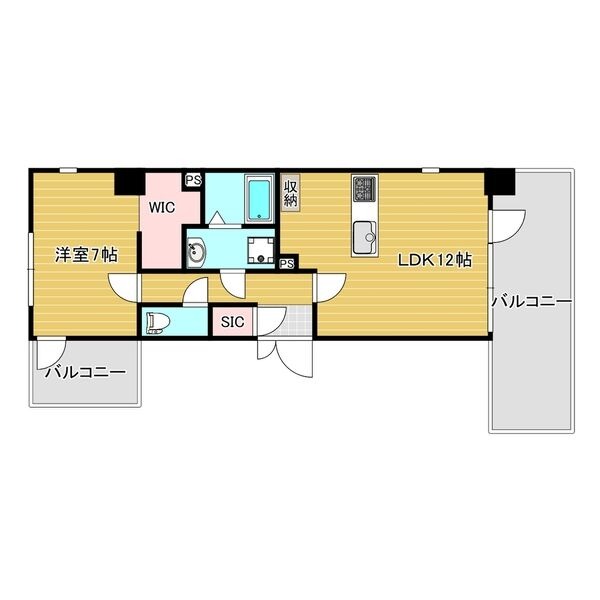 C 1LDKの間取り図