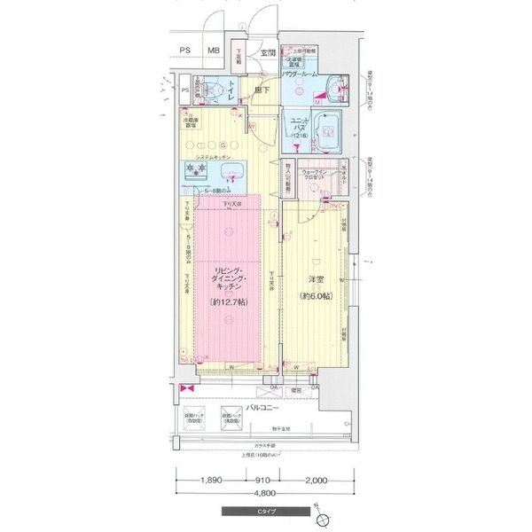 504 1LDKの間取り図